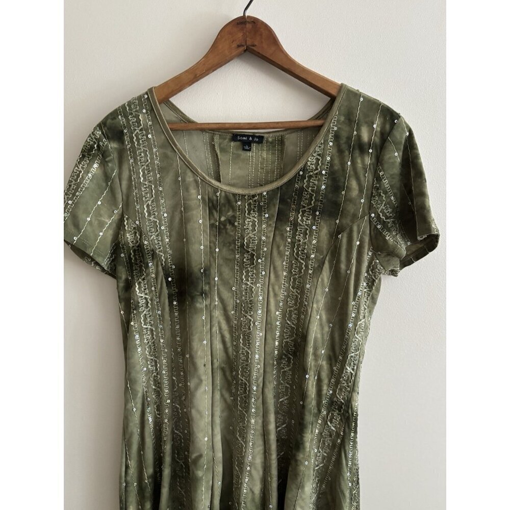 Sami & Jo Plus Green Midi Fit and flare dress Short Sleeve Sequins Fairy Large - Picture 3 of 15